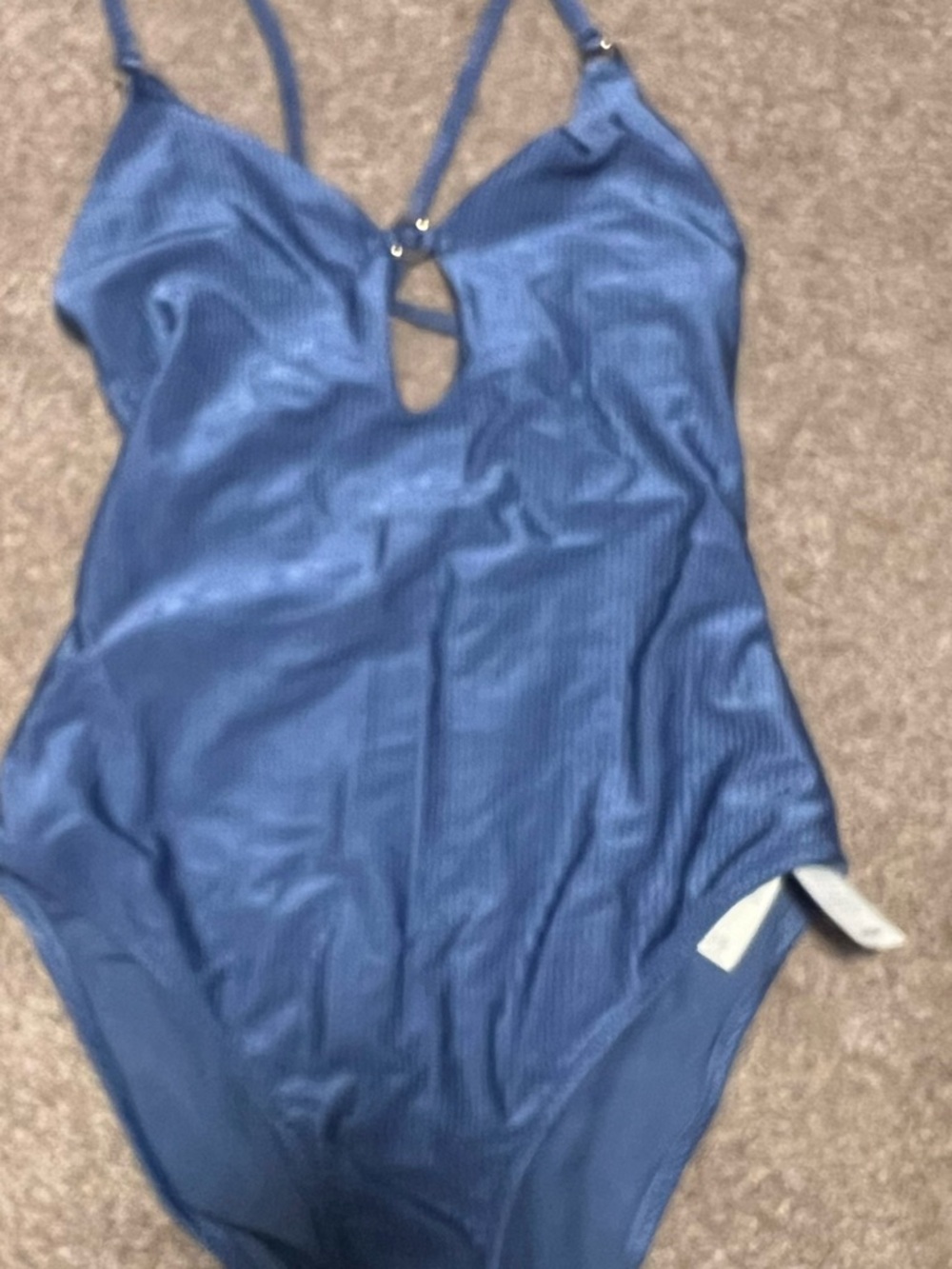 aerie Ribbed Blue One-Piece Swimsuit with Front Keyhole